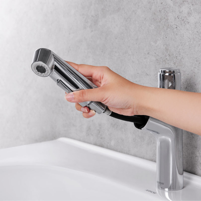 197mm Width Pull Out Bathroom Basin Faucet With Dual Function Spray