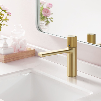 Gold Brass Hot Cold Water Mixer Tap Bathroom Basin Faucst Sink Mount