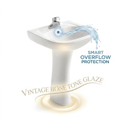 ARROW FP3606 Vintage Freestanding Pedestal Basin, Bone Color Ceramic Classic Bathroom Sink Pedestal