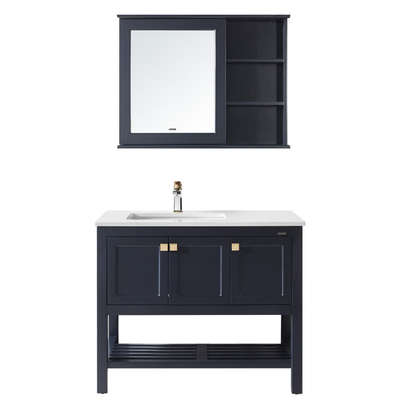 Solid Wood Mirror Wash Basin Cabinet Matt Black Color For Bathroom