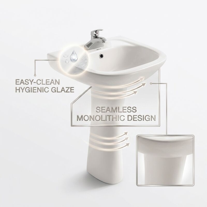 ARROW FP3603 Modern Freestanding Pedestal Basin, Ivory Ceramic Contemporary Bathroom Sink Pedestal